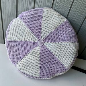 VTG Hand-Crocheted Round Pillow | Lavender & White Pinwheel Pattern | Refreshed